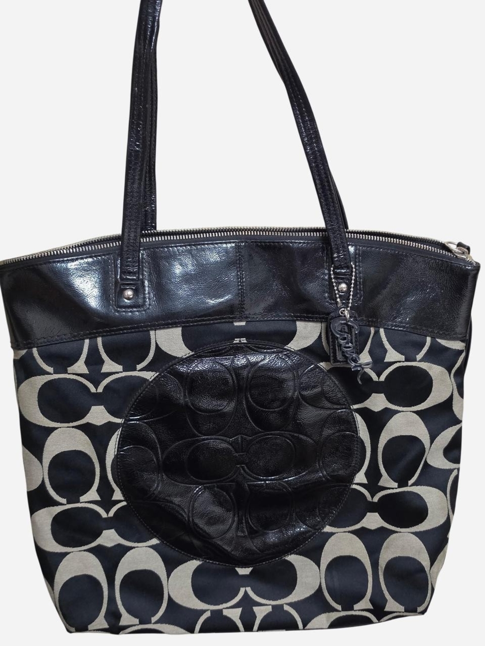 Coach Black  Signature Tote with Leather Trim